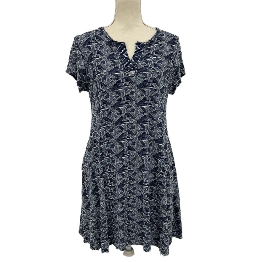 175. V By Violet Weekend Blue Dress Medium Reversed Fabric Raw Edges Geometrical